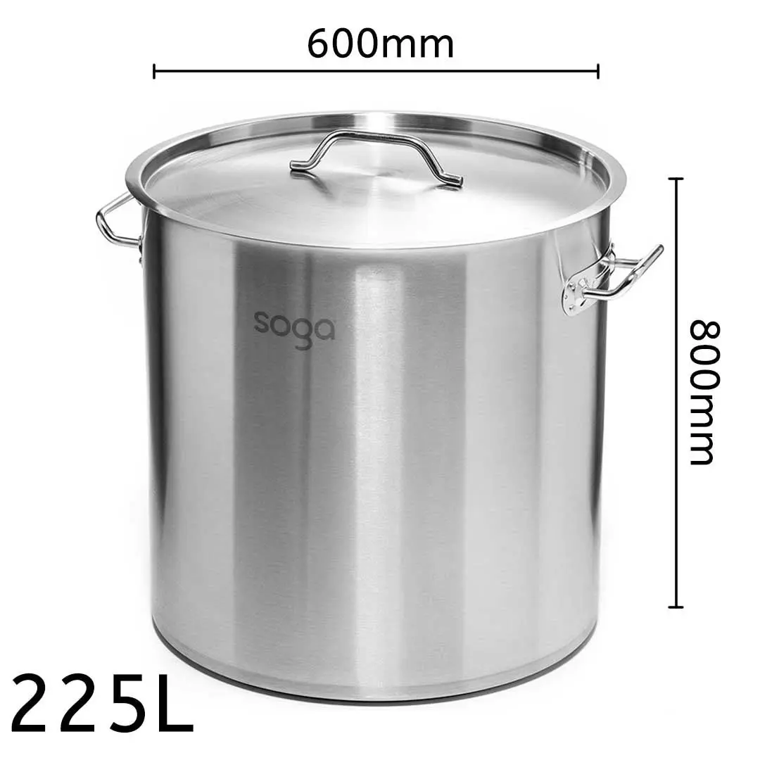 Soga Stock Pot 225L Top Grade Thick Stainless Steel Stockpot 60CMX80CM 18/10