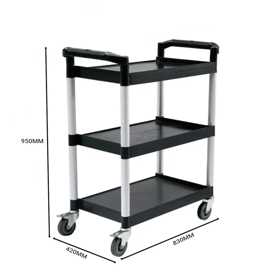 Soga 3 Tier Food Trolley Portable Kitchen Cart Multifunctional Big Utility Service with wheels 830x420x950mm Black