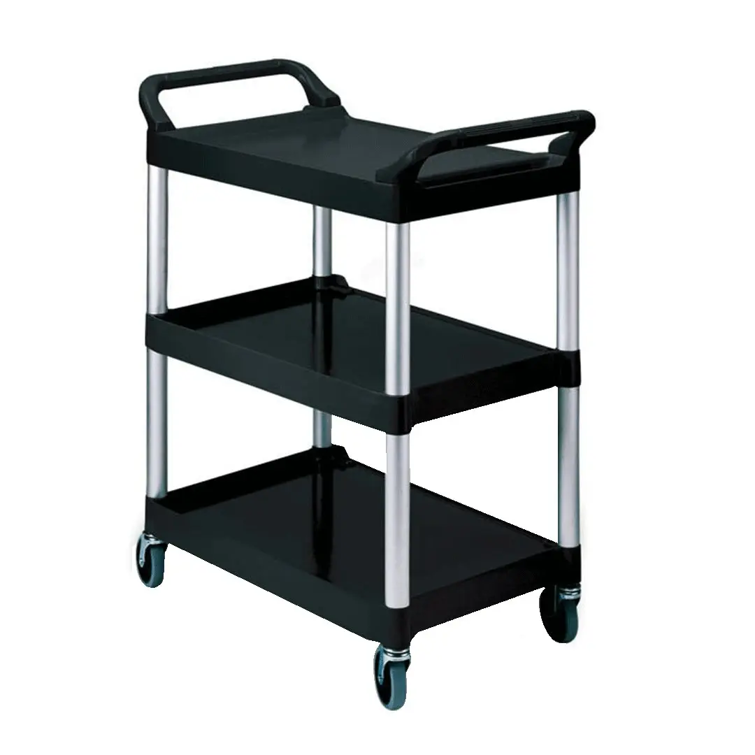 Soga 3 Tier Food Trolley Portable Kitchen Cart Multifunctional Big Utility Service with wheels 830x420x950mm Black