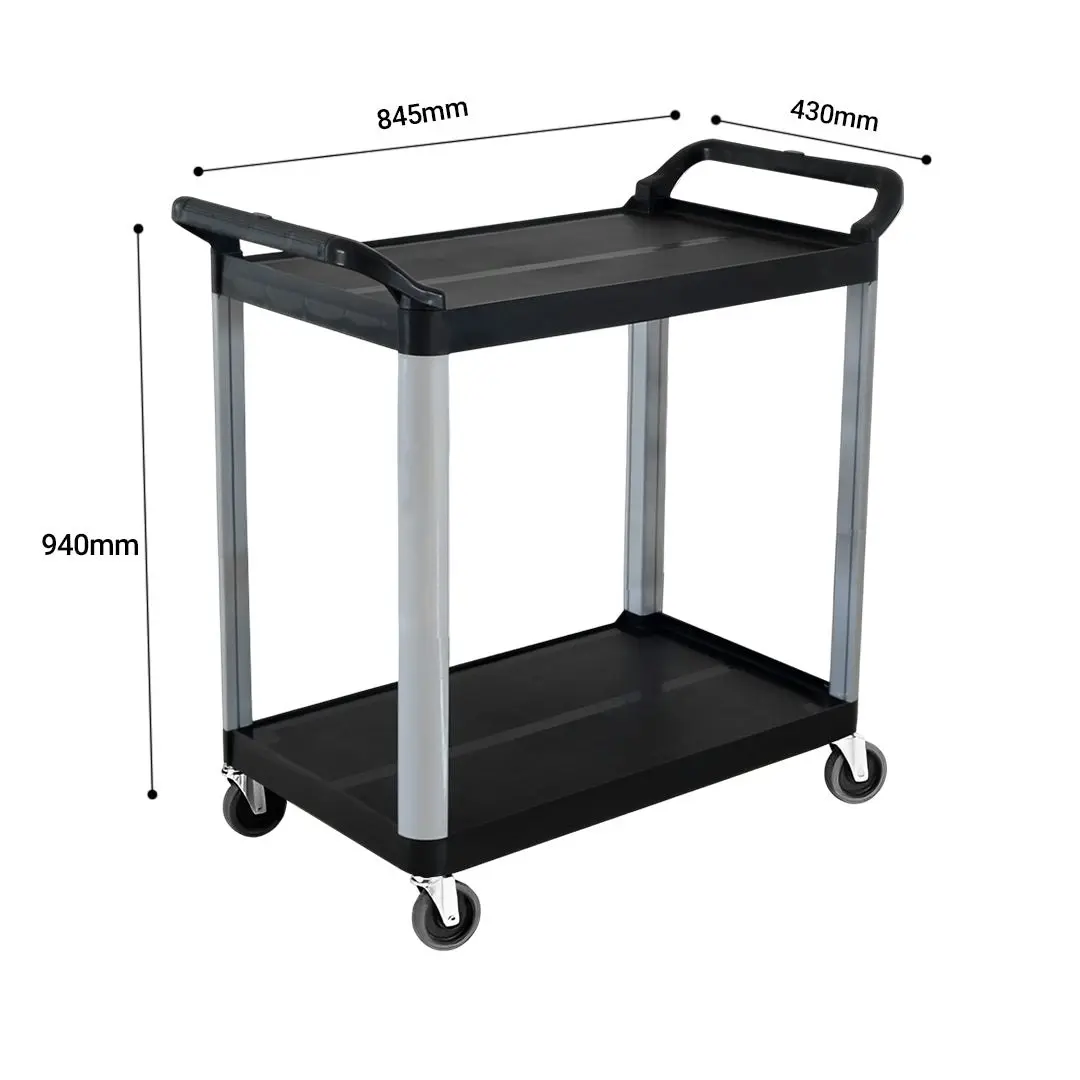 Soga 2 Tier Food Trolley Portable Kitchen Cart Multifunctional Big Utility Service with wheels 845x430x940mm Black