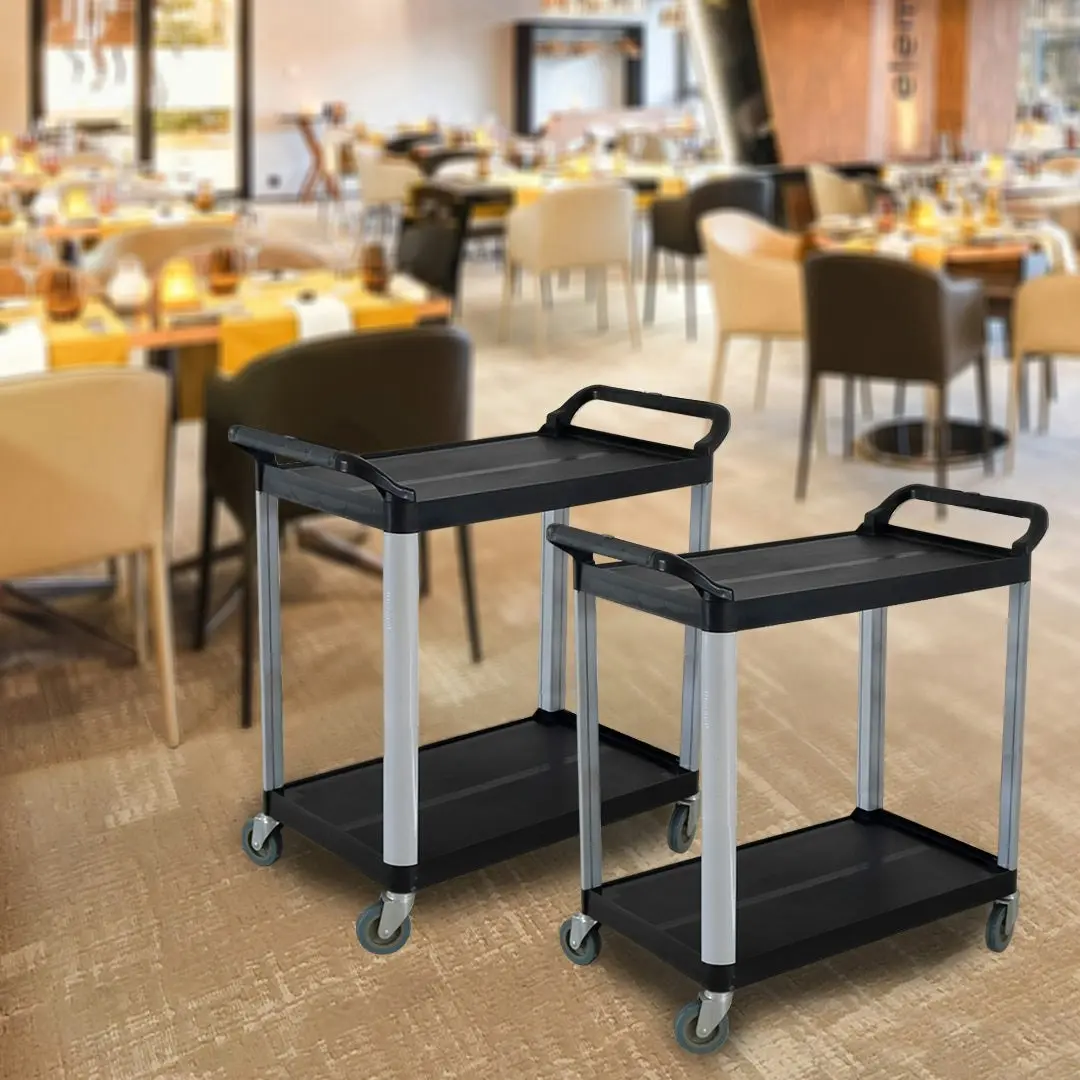 Soga 2 Tier Food Trolley Portable Kitchen Cart Multifunctional Big Utility Service with wheels 845x430x940mm Black