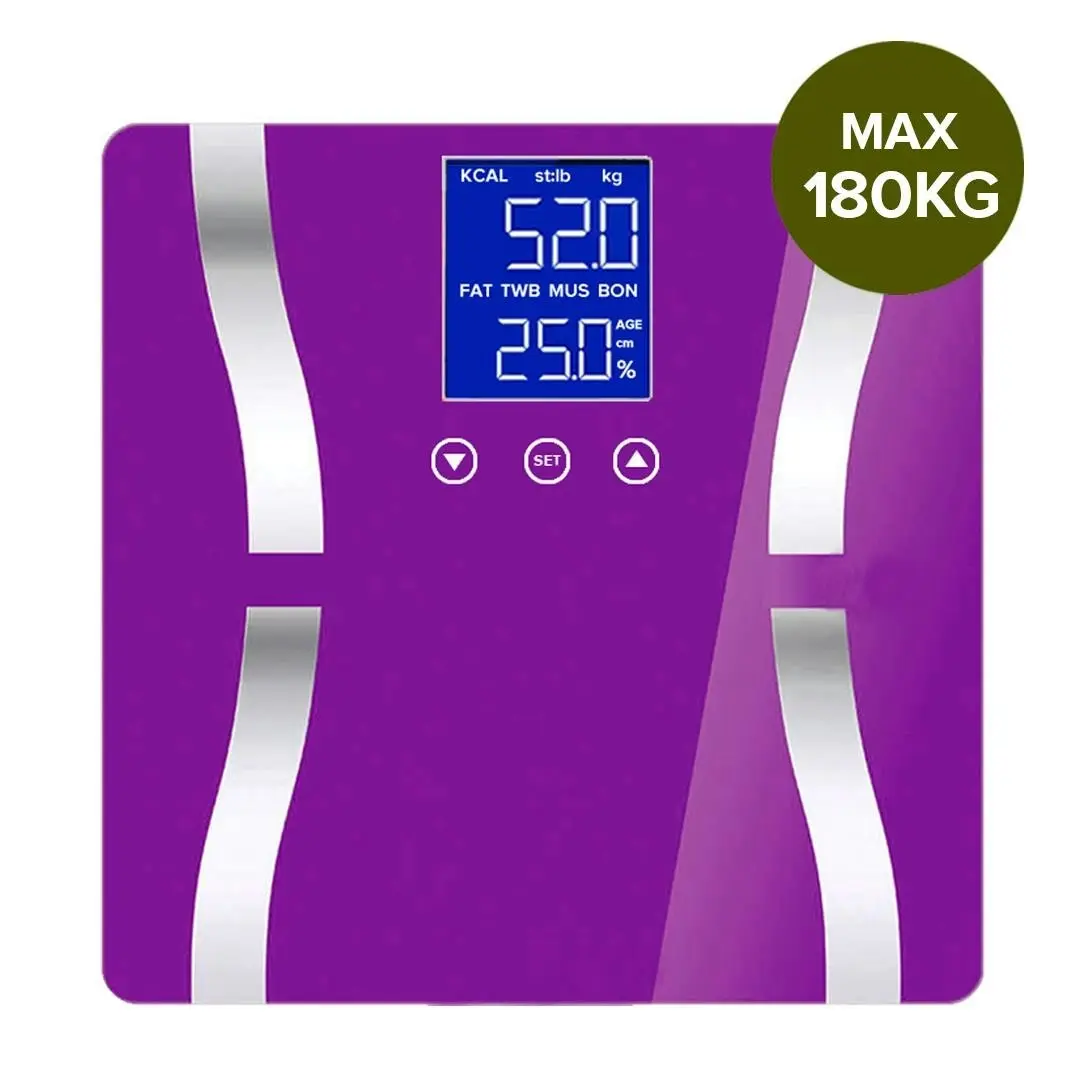 Soga Glass LCD Digital Body Fat Scale Bathroom Electronic Gym Water Weighing Scales Purple