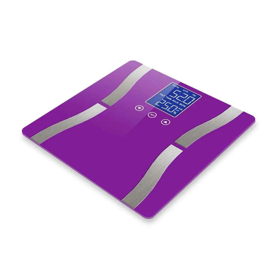 Soga Glass LCD Digital Body Fat Scale Bathroom Electronic Gym Water Weighing Scales Purple