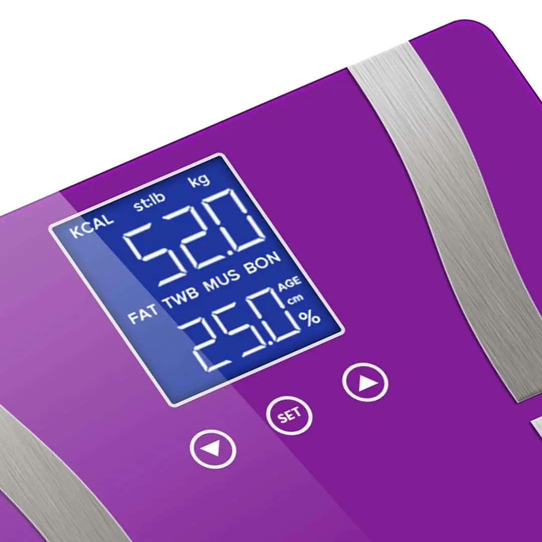 Soga Glass LCD Digital Body Fat Scale Bathroom Electronic Gym Water Weighing Scales Purple