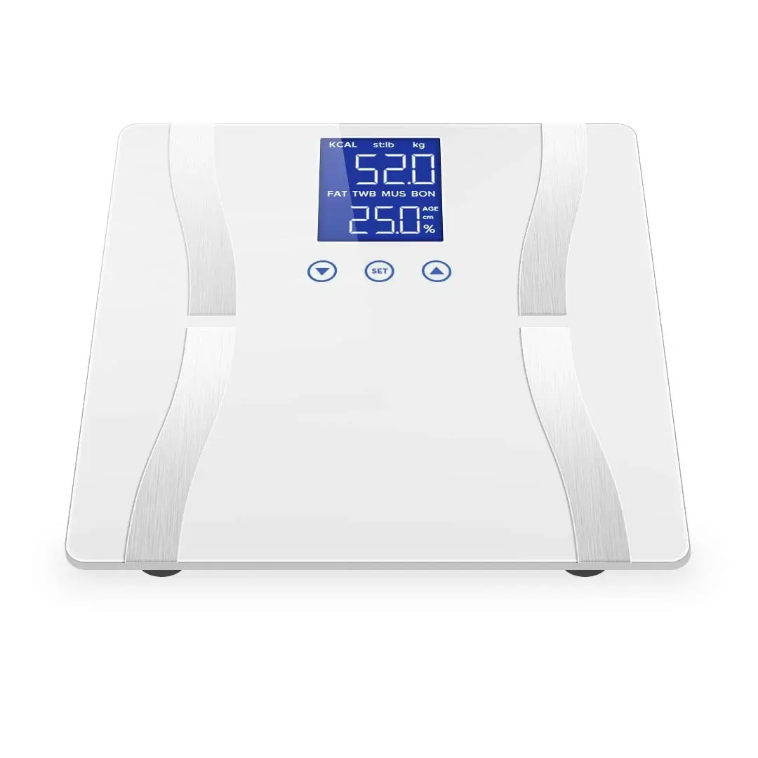 Soga Glass LCD Digital Body Fat Scale Bathroom Electronic Gym Water Weighing Scales White