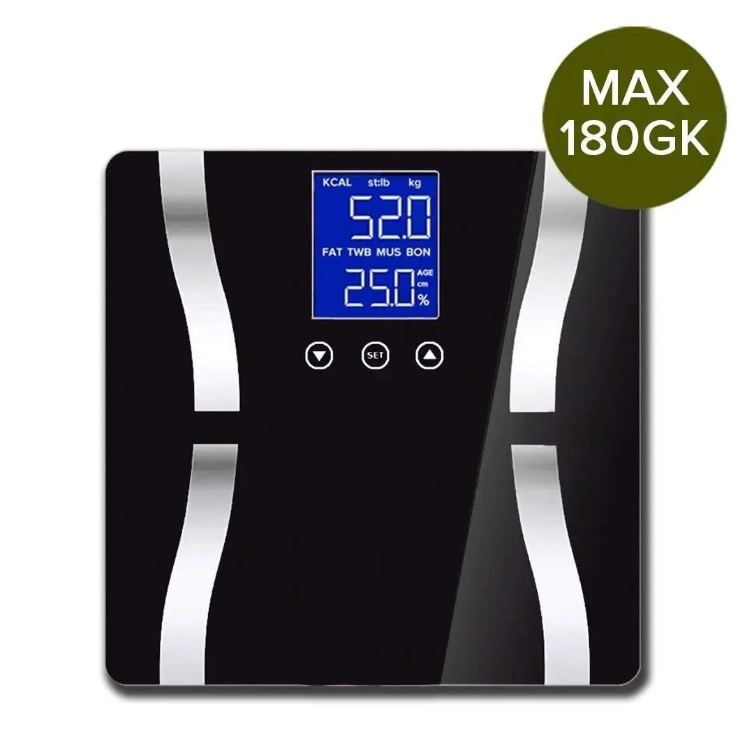 Soga Glass LCD Digital Body Fat Scale Bathroom Electronic Gym Water Weighing Scales Black