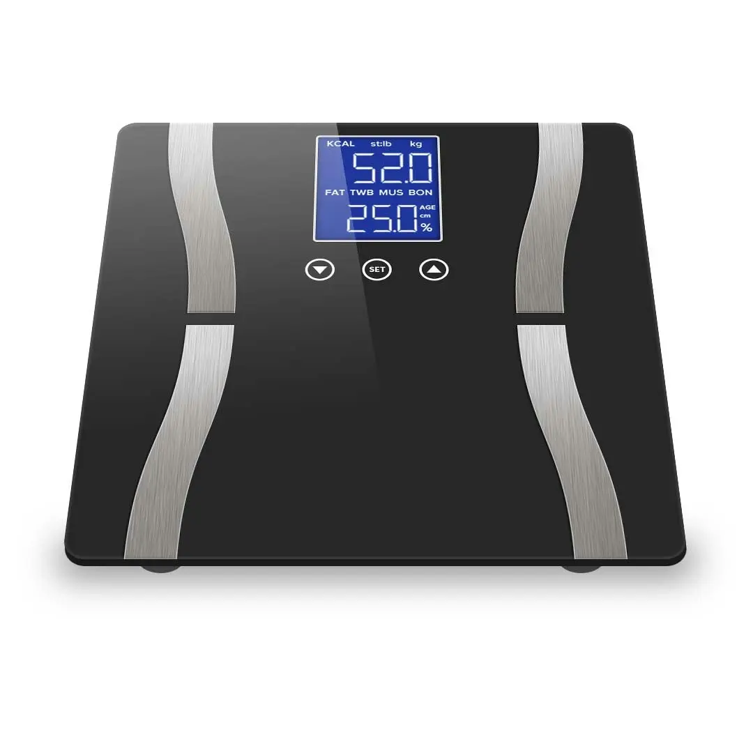 Soga Glass LCD Digital Body Fat Scale Bathroom Electronic Gym Water Weighing Scales Black