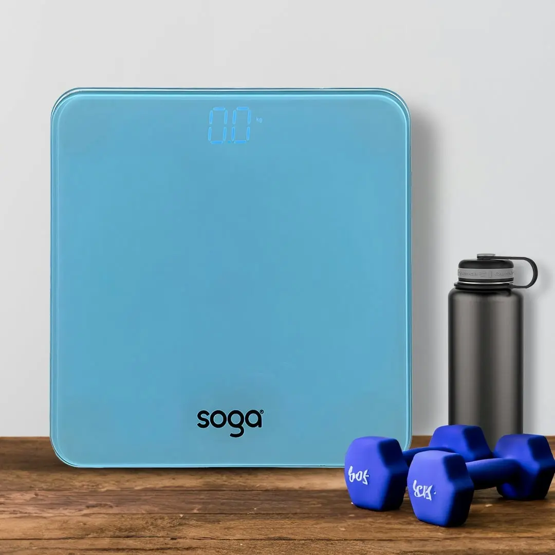 Soga 180kg Digital Fitness Weight Bathroom Gym Body Glass LCD Electronic Scales Blue