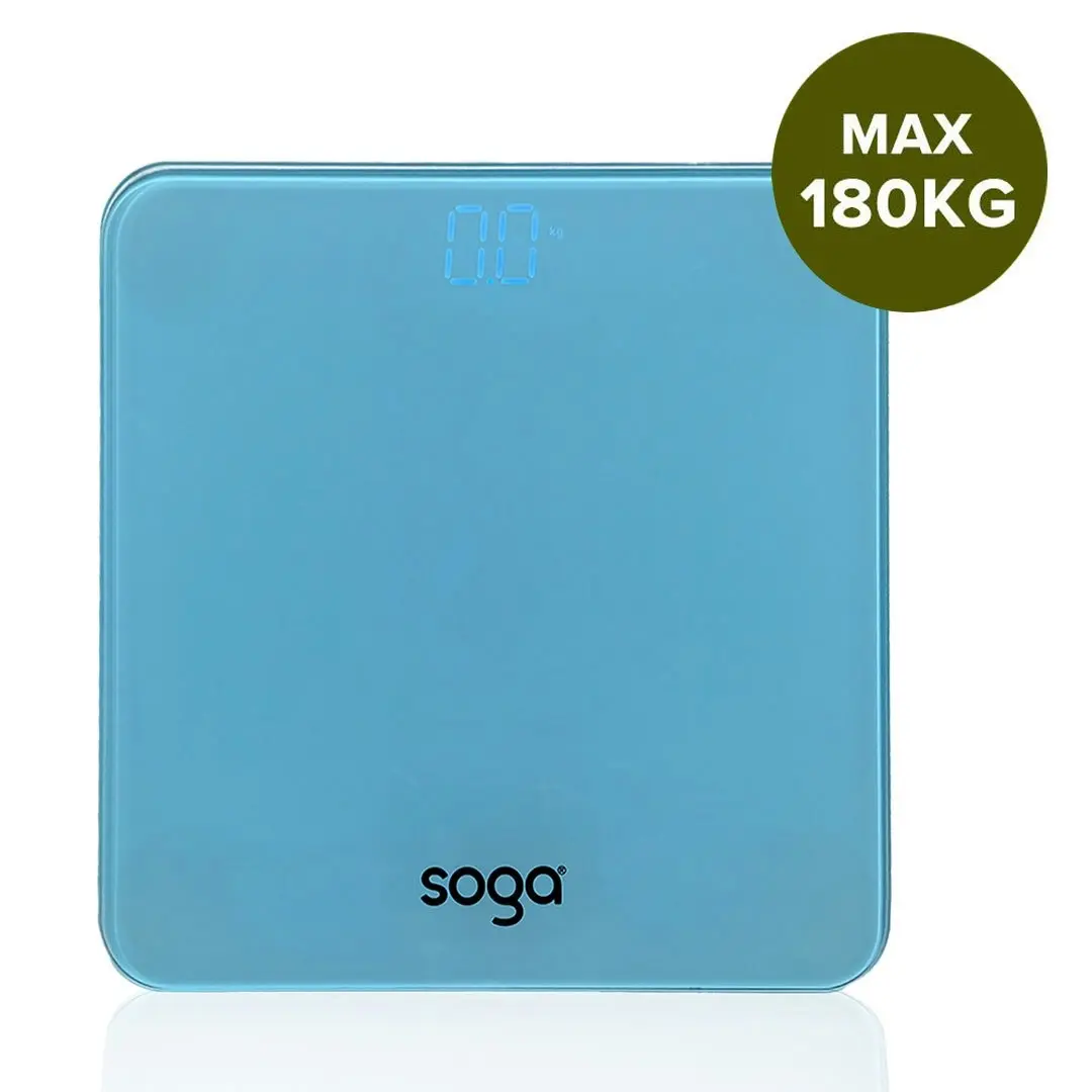 Soga 180kg Digital Fitness Weight Bathroom Gym Body Glass LCD Electronic Scales Blue