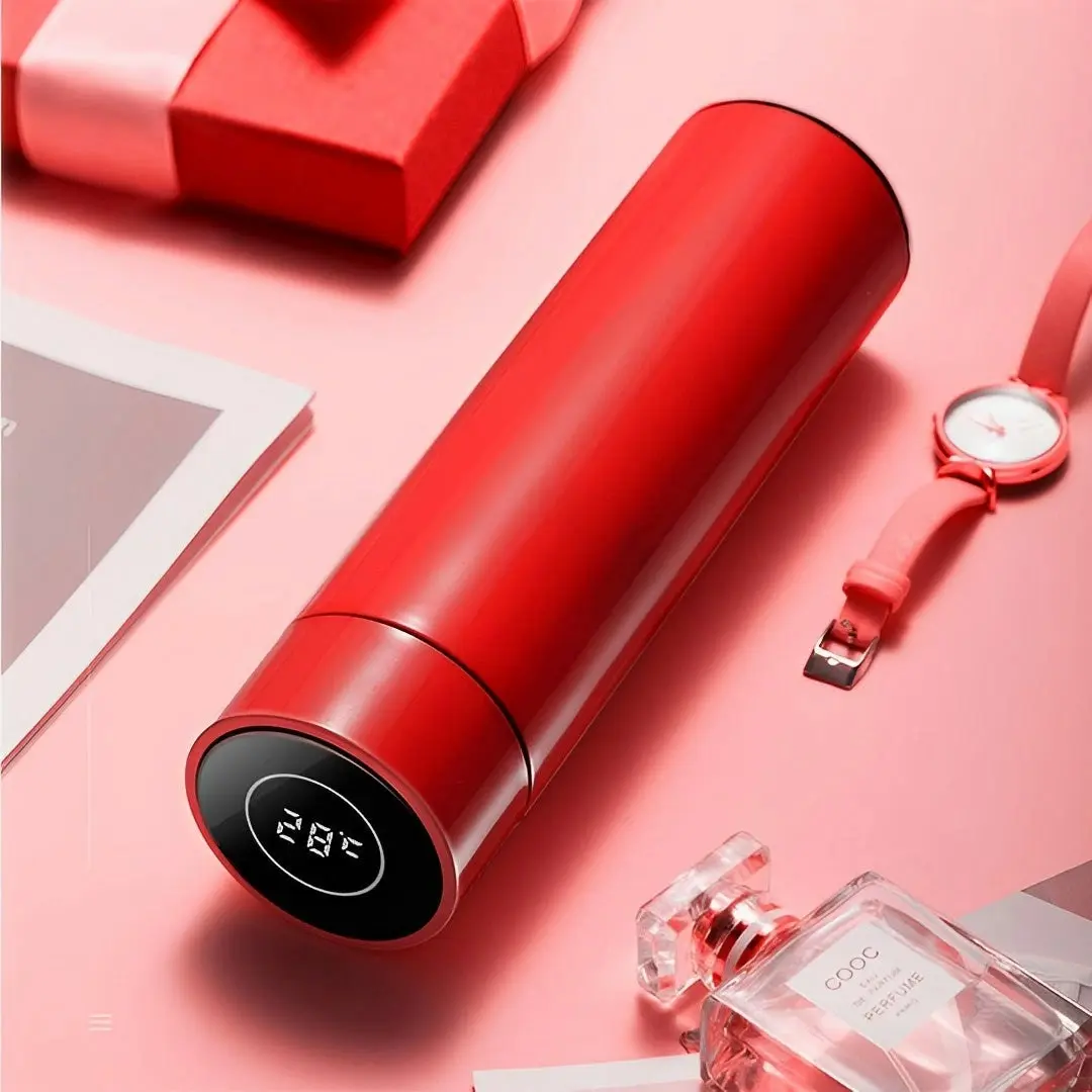 Soga 500ML Stainless Steel Smart LCD Thermometer Display Bottle Vacuum Flask Thermos Red