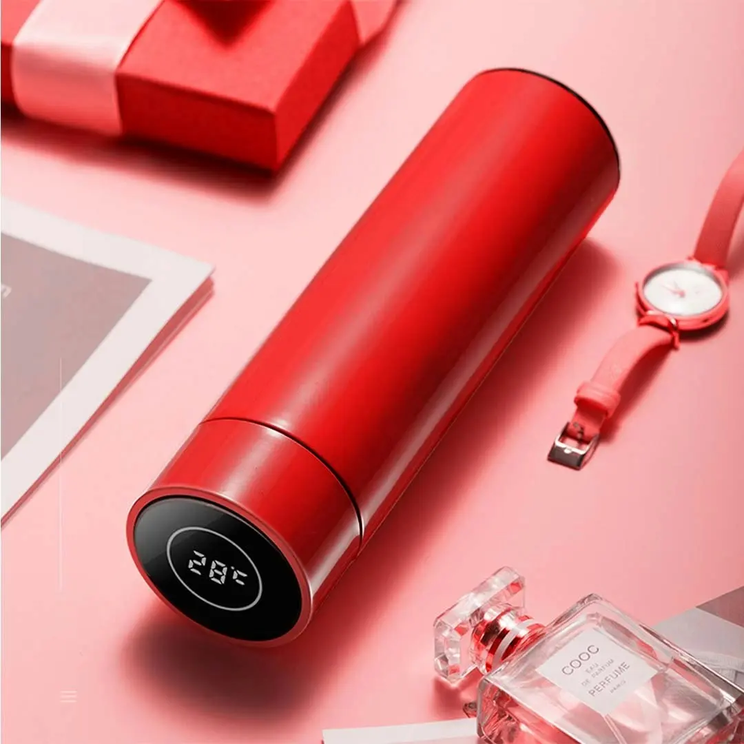 Soga 500ML Stainless Steel Smart LCD Thermometer Display Bottle Vacuum Flask Thermos Red