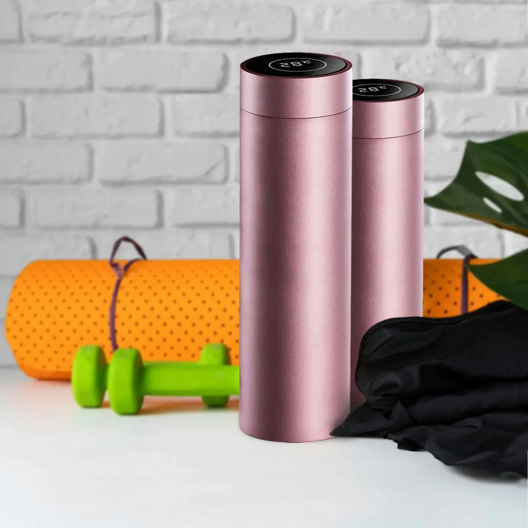 Soga 500ML Stainless Steel Smart LCD Thermometer Display Bottle Vacuum Flask Thermos Rose Gold