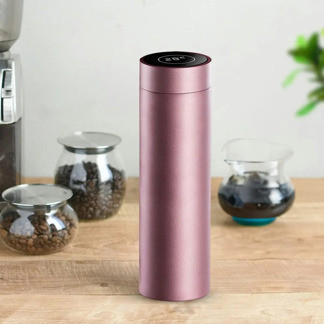 Soga 500ML Stainless Steel Smart LCD Thermometer Display Bottle Vacuum Flask Thermos Rose Gold