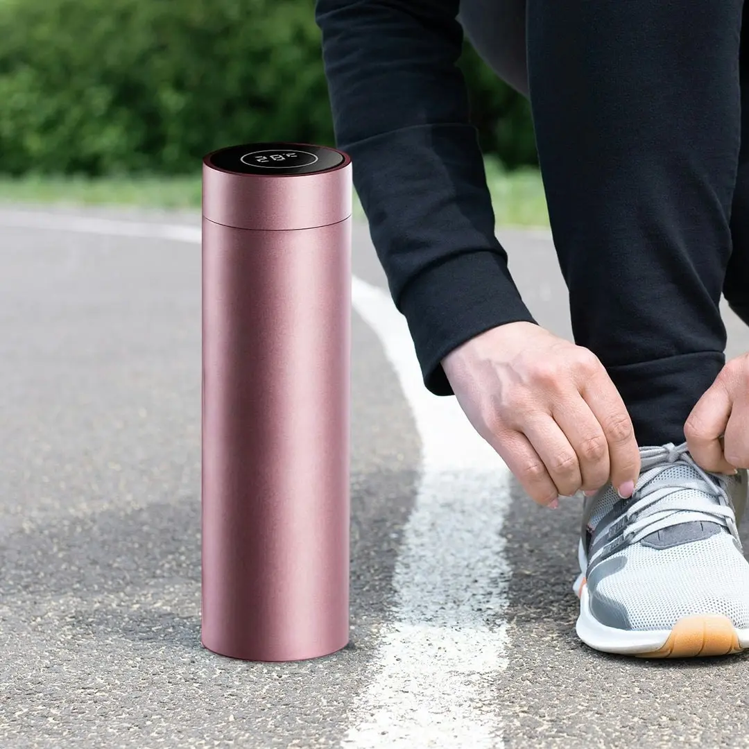 Soga 500ML Stainless Steel Smart LCD Thermometer Display Bottle Vacuum Flask Thermos Rose Gold