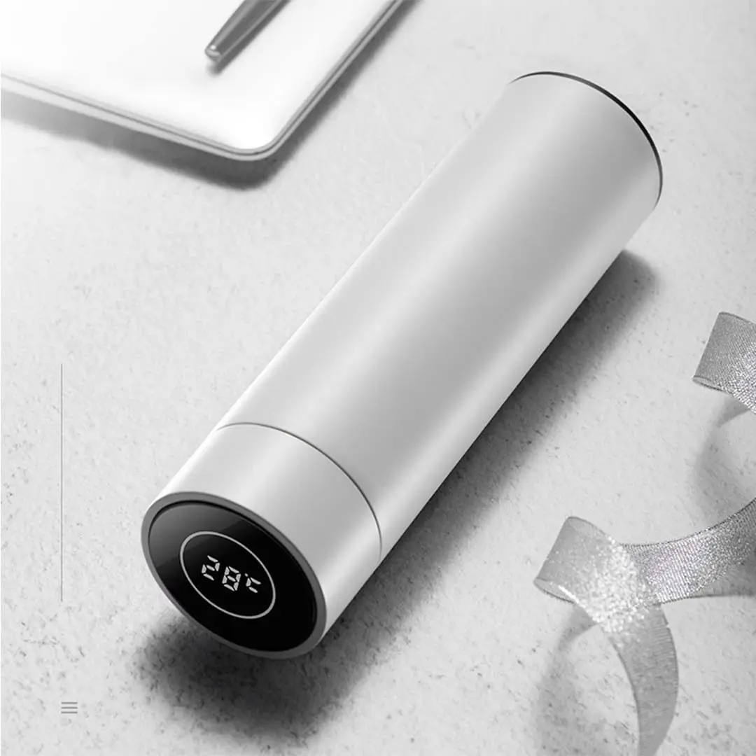 Soga 500ML Stainless Steel Smart LCD Thermometer Display Bottle Vacuum Flask Thermos White