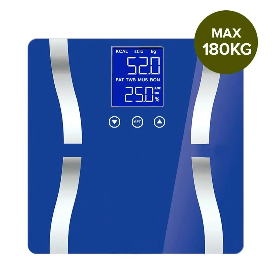 Soga Glass LCD Digital Body Fat Scale Bathroom Electronic Gym Water Weighing Scales Blue