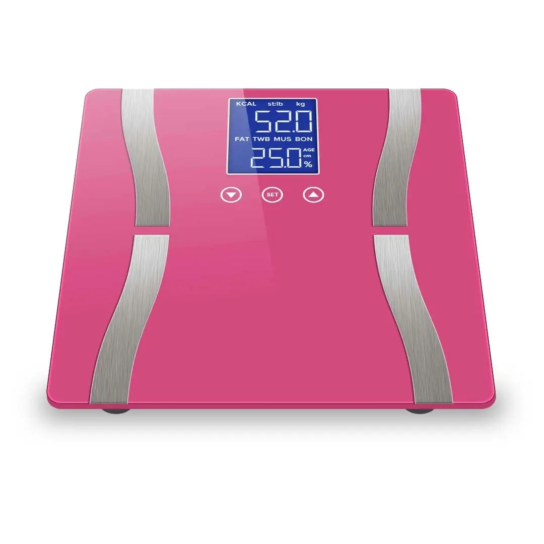 Soga Glass LCD Digital Body Fat Scale Bathroom Electronic Gym Water Weighing Scales Pink