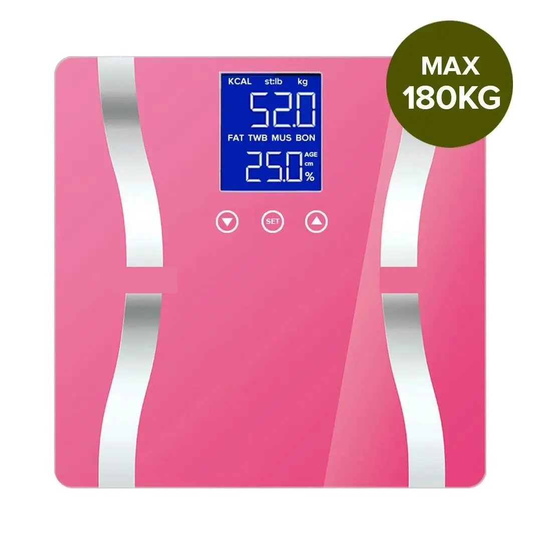 Soga Glass LCD Digital Body Fat Scale Bathroom Electronic Gym Water Weighing Scales Pink