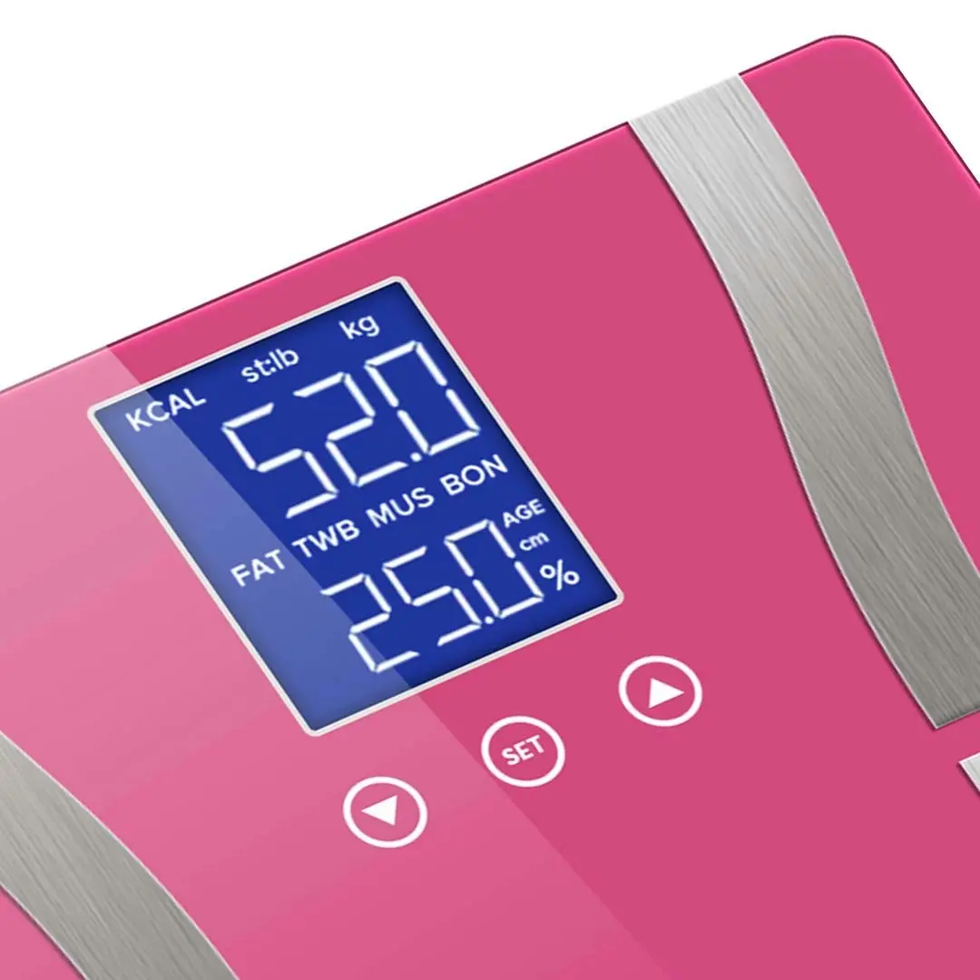 Soga Glass LCD Digital Body Fat Scale Bathroom Electronic Gym Water Weighing Scales Pink