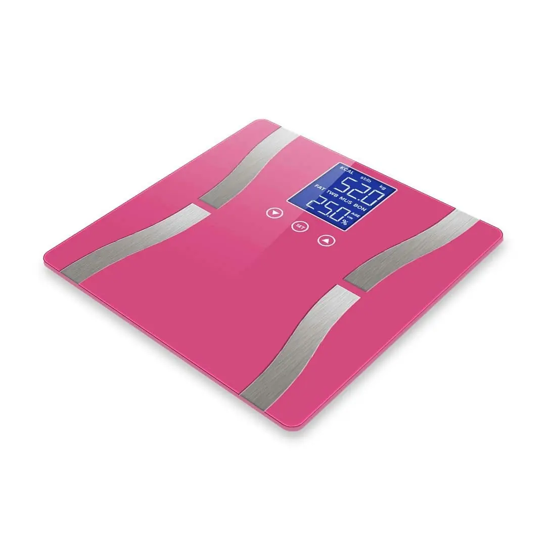 Soga Glass LCD Digital Body Fat Scale Bathroom Electronic Gym Water Weighing Scales Pink