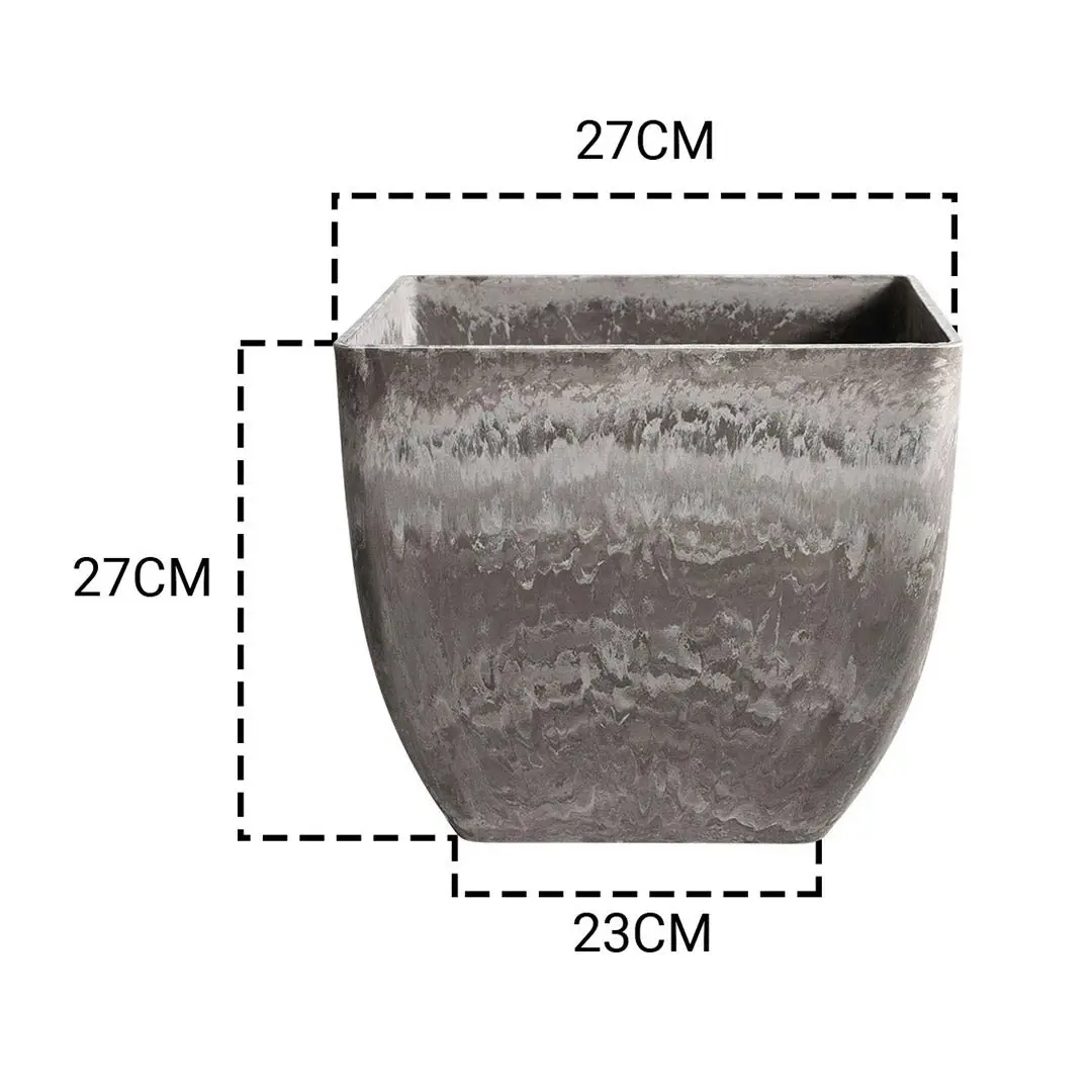 Soga 27cm Rock Grey Square Resin Plant Flower Pot in Cement Pattern Planter Cachepot for Indoor Home Office