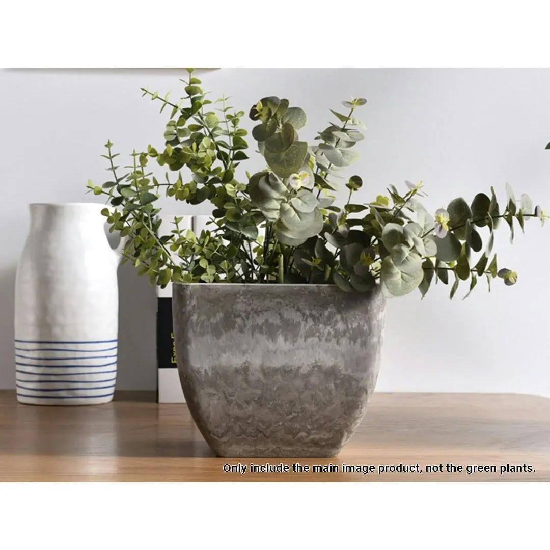 Soga 27cm Rock Grey Square Resin Plant Flower Pot in Cement Pattern Planter Cachepot for Indoor Home Office