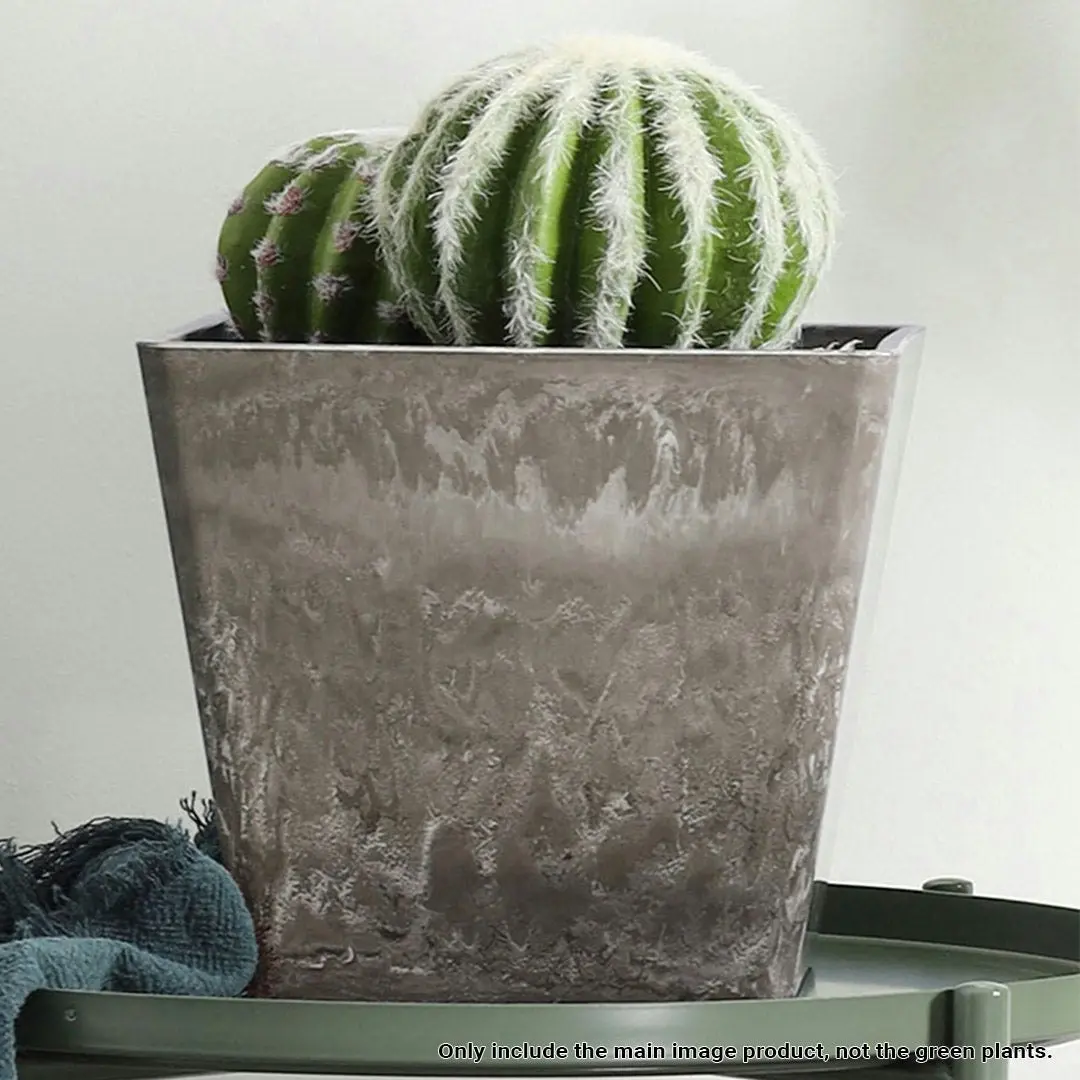 Soga 27cm Sand Grey Square Resin Plant Flower Pot in Cement Pattern Planter Cachepot for Indoor Home Office