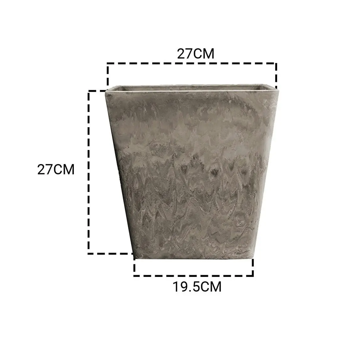 Soga 27cm Sand Grey Square Resin Plant Flower Pot in Cement Pattern Planter Cachepot for Indoor Home Office