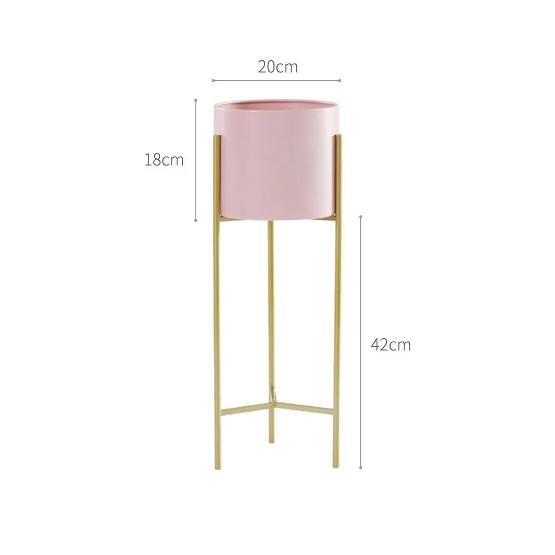 Soga 2 Layer 42cm Gold Metal Plant Stand with Pink Flower Pot Holder Corner Shelving Rack Indoor Display