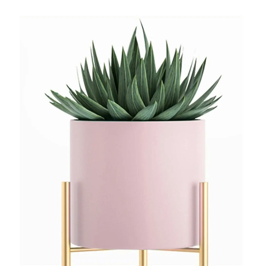 Soga 2 Layer 42cm Gold Metal Plant Stand with Pink Flower Pot Holder Corner Shelving Rack Indoor Display