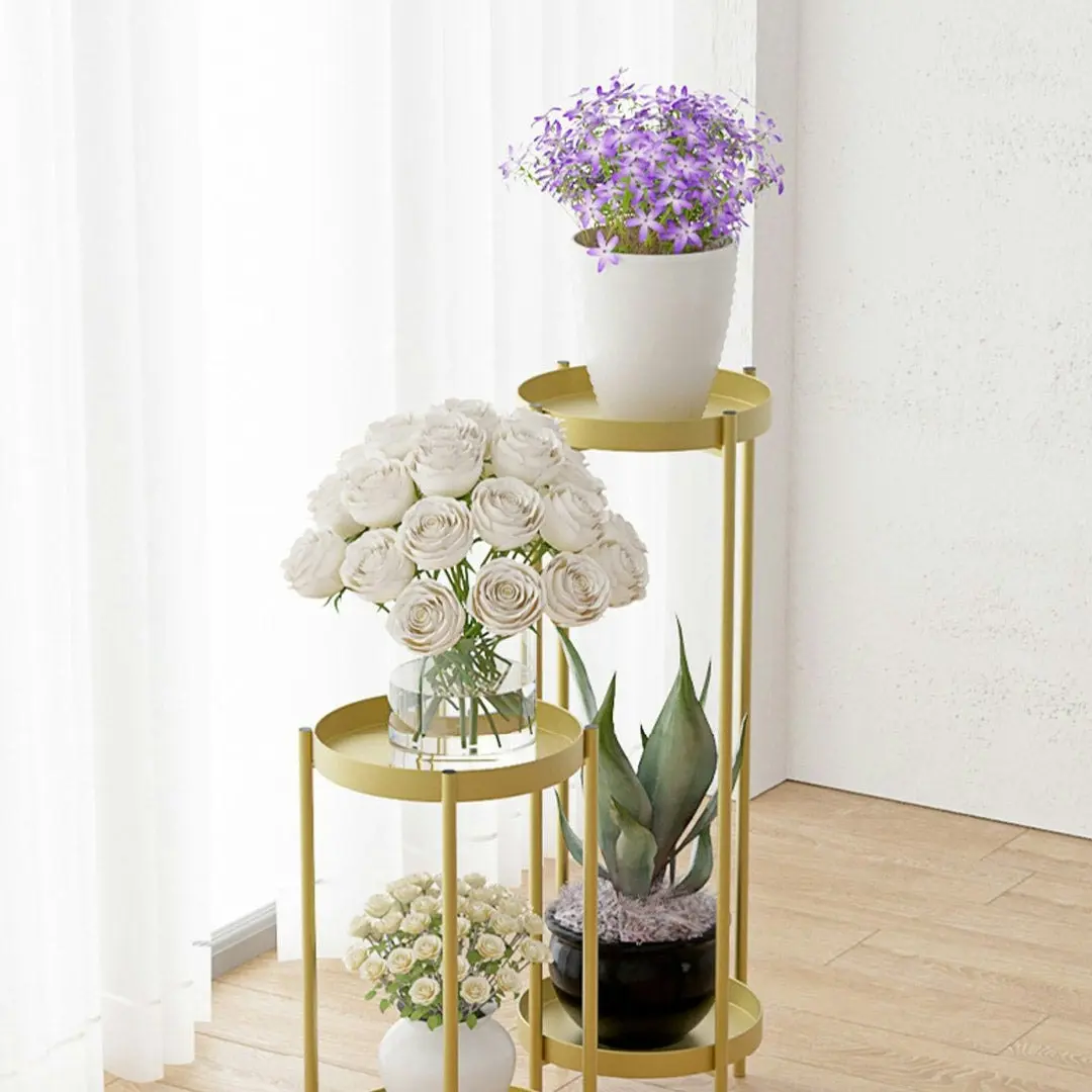 Soga 2 Layer 50cm Gold Metal Plant Stand Flower Pot Holder Corner Shelving Rack Indoor Display