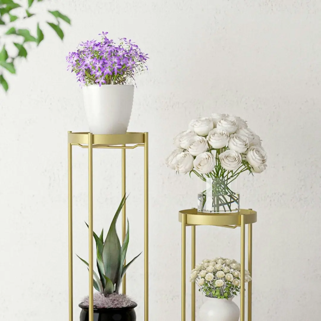 Soga 2 Layer 50cm Gold Metal Plant Stand Flower Pot Holder Corner Shelving Rack Indoor Display