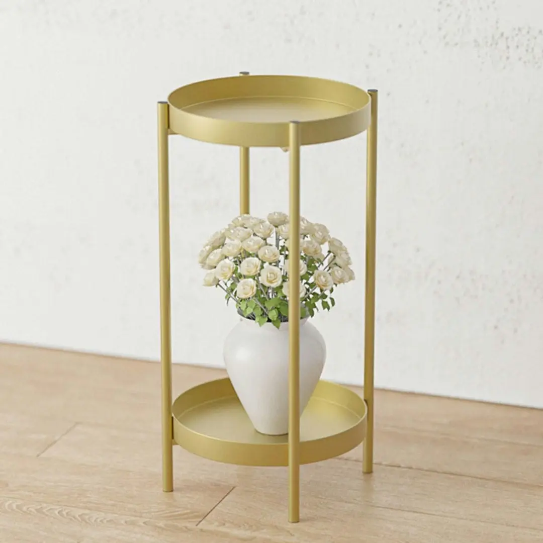 Soga 2 Layer 50cm Gold Metal Plant Stand Flower Pot Holder Corner Shelving Rack Indoor Display