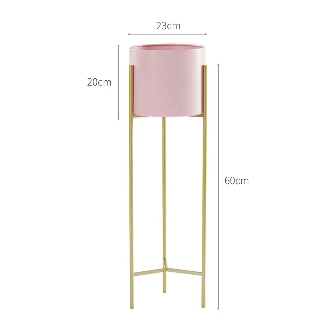 Soga 2 Layer 60cm Gold Metal Plant Stand with Pink Flower Pot Holder Corner Shelving Rack Indoor Display