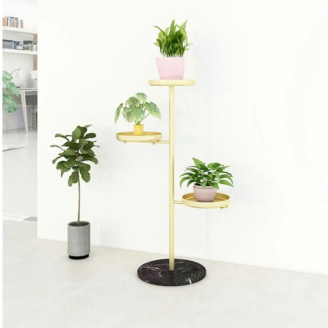 Soga 3 Tier Gold Round Plant Stand Flowerpot Tray Display Living Room Balcony Metal Decorative Shelf