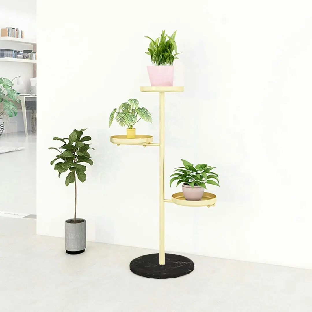 Soga 3 Tier Gold Round Plant Stand Flowerpot Tray Display Living Room Balcony Metal Decorative Shelf