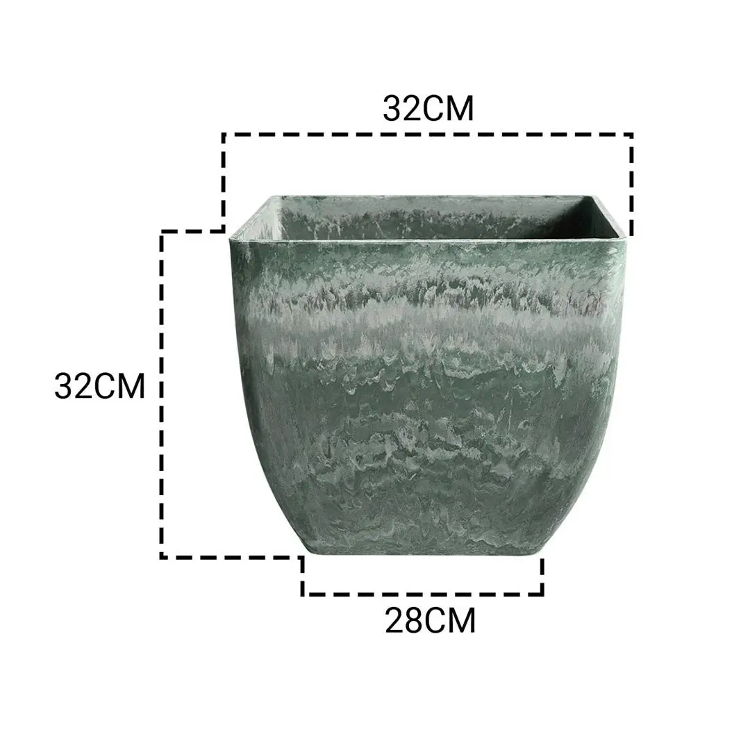 Soga 32cm Green Grey Square Resin Plant Flower Pot in Cement Pattern Planter Cachepot for Indoor Home Office