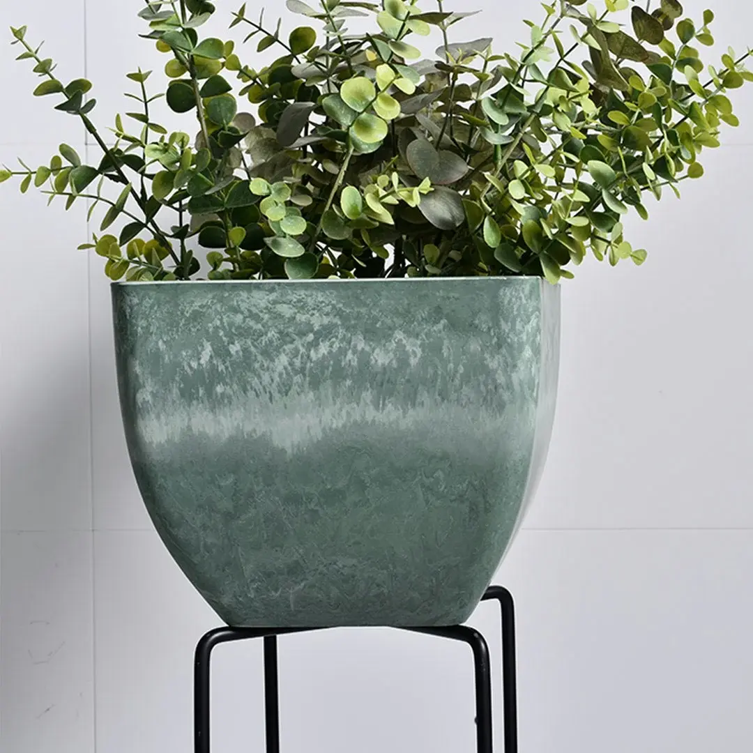 Soga 32cm Green Grey Square Resin Plant Flower Pot in Cement Pattern Planter Cachepot for Indoor Home Office