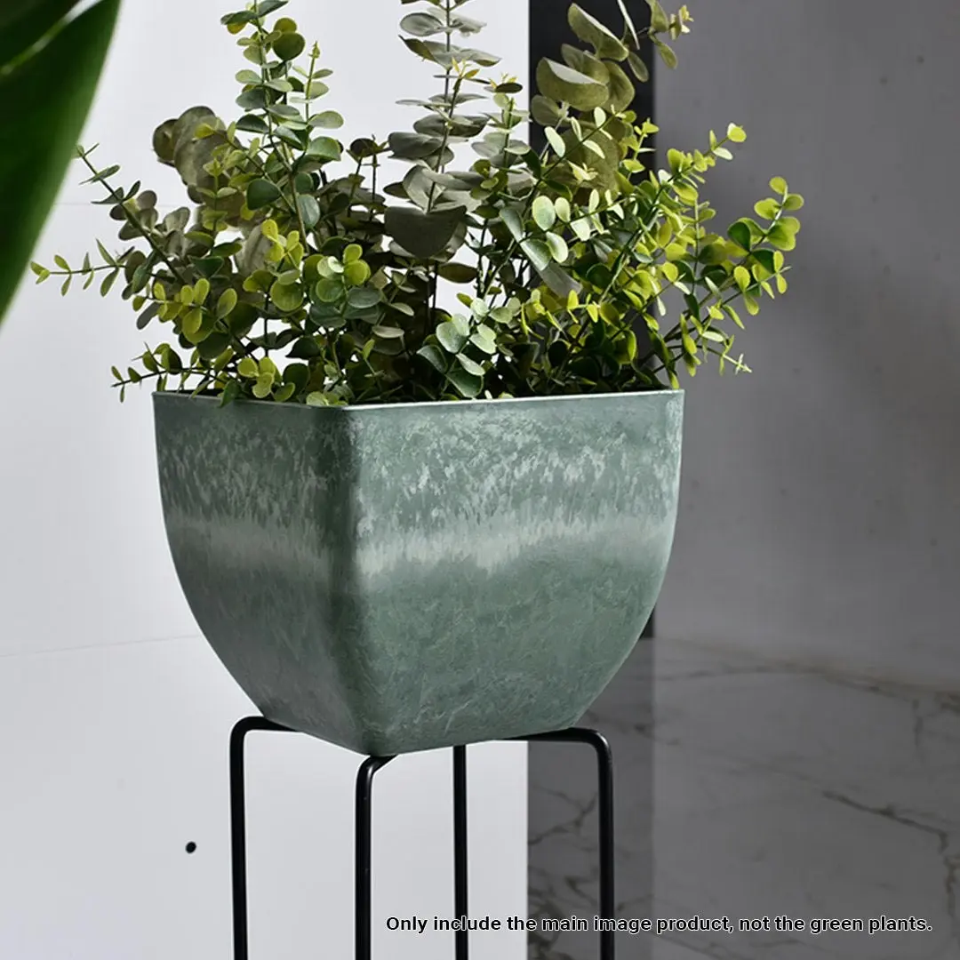 Soga 32cm Green Grey Square Resin Plant Flower Pot in Cement Pattern Planter Cachepot for Indoor Home Office