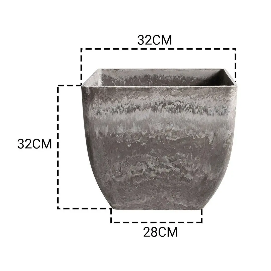 Soga 32cm Rock Grey Square Resin Plant Flower Pot in Cement Pattern Planter Cachepot for Indoor Home Office