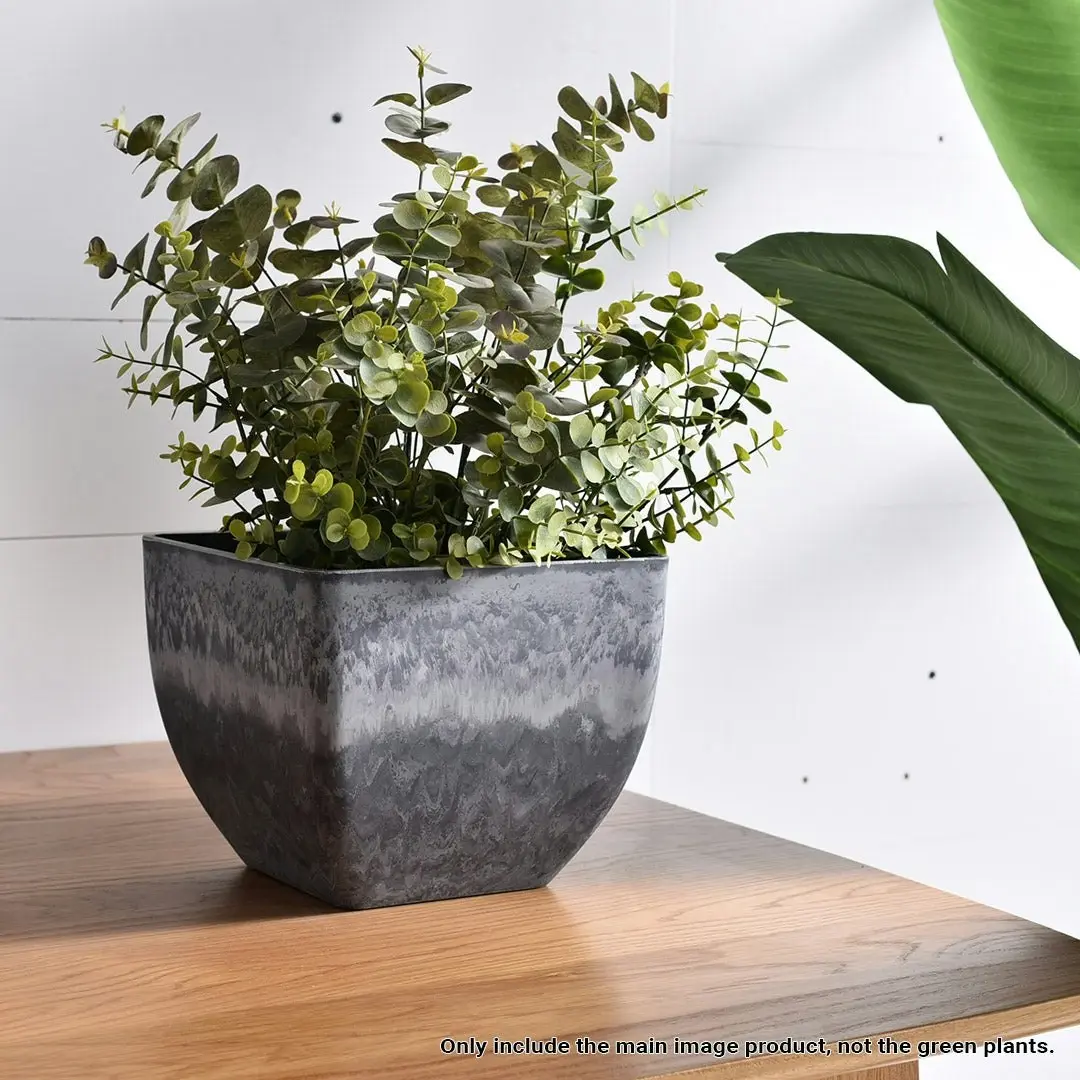 Soga 32cm Weathered Grey Square Resin Plant Flower Pot in Cement Pattern Planter Cachepot for Indoor Home Office