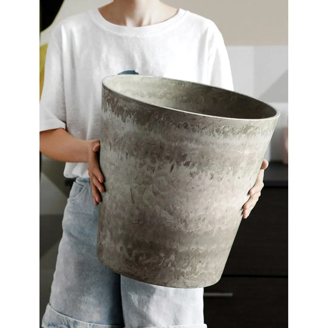 Soga 37cm Rock Grey Round Resin Tapered Plant Flower Pot in Cement Pattern Planter Cachepot for Indoor Home Office