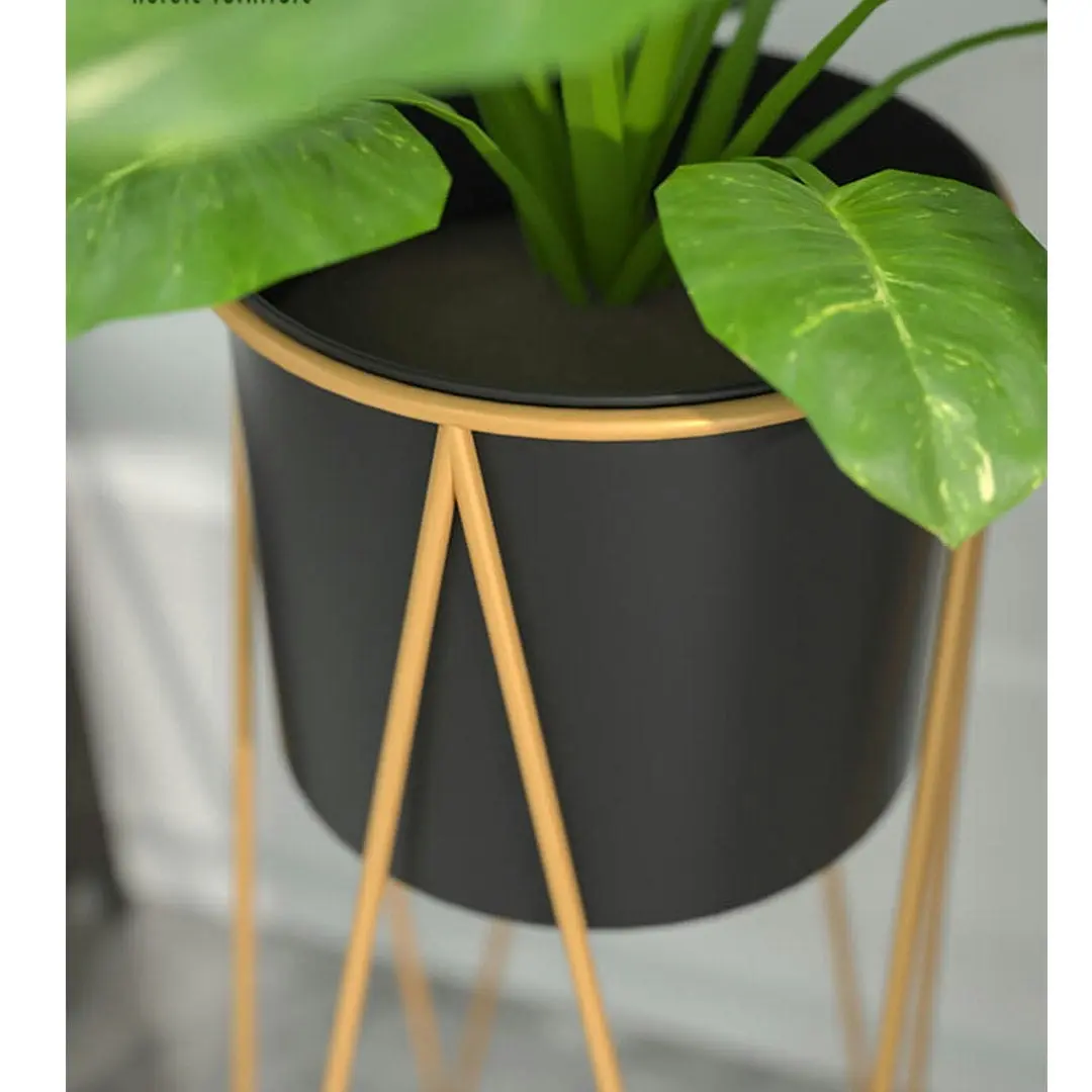 Soga 50cm Gold Metal Plant Stand with Black Flower Pot Holder Corner Shelving Rack Indoor Display