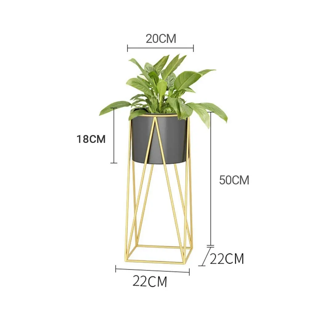 Soga 50cm Gold Metal Plant Stand with Black Flower Pot Holder Corner Shelving Rack Indoor Display