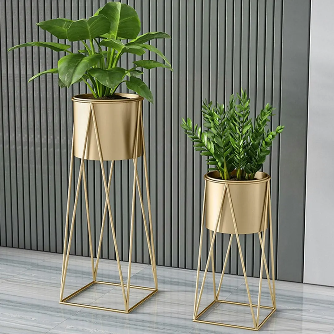 Soga 50cm Gold Metal Plant Stand with Gold Flower Pot Holder Corner Shelving Rack Indoor Display