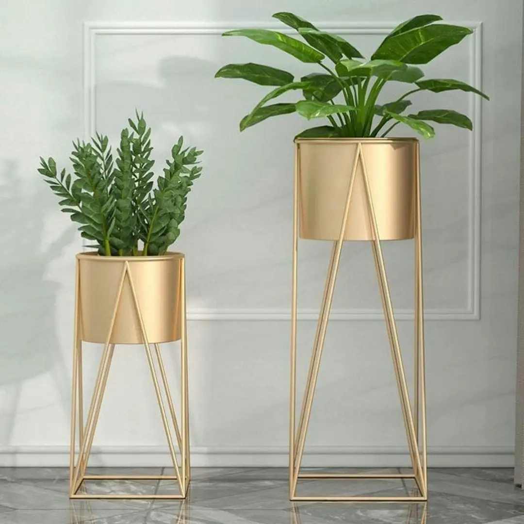 Soga 50cm Gold Metal Plant Stand with Gold Flower Pot Holder Corner Shelving Rack Indoor Display