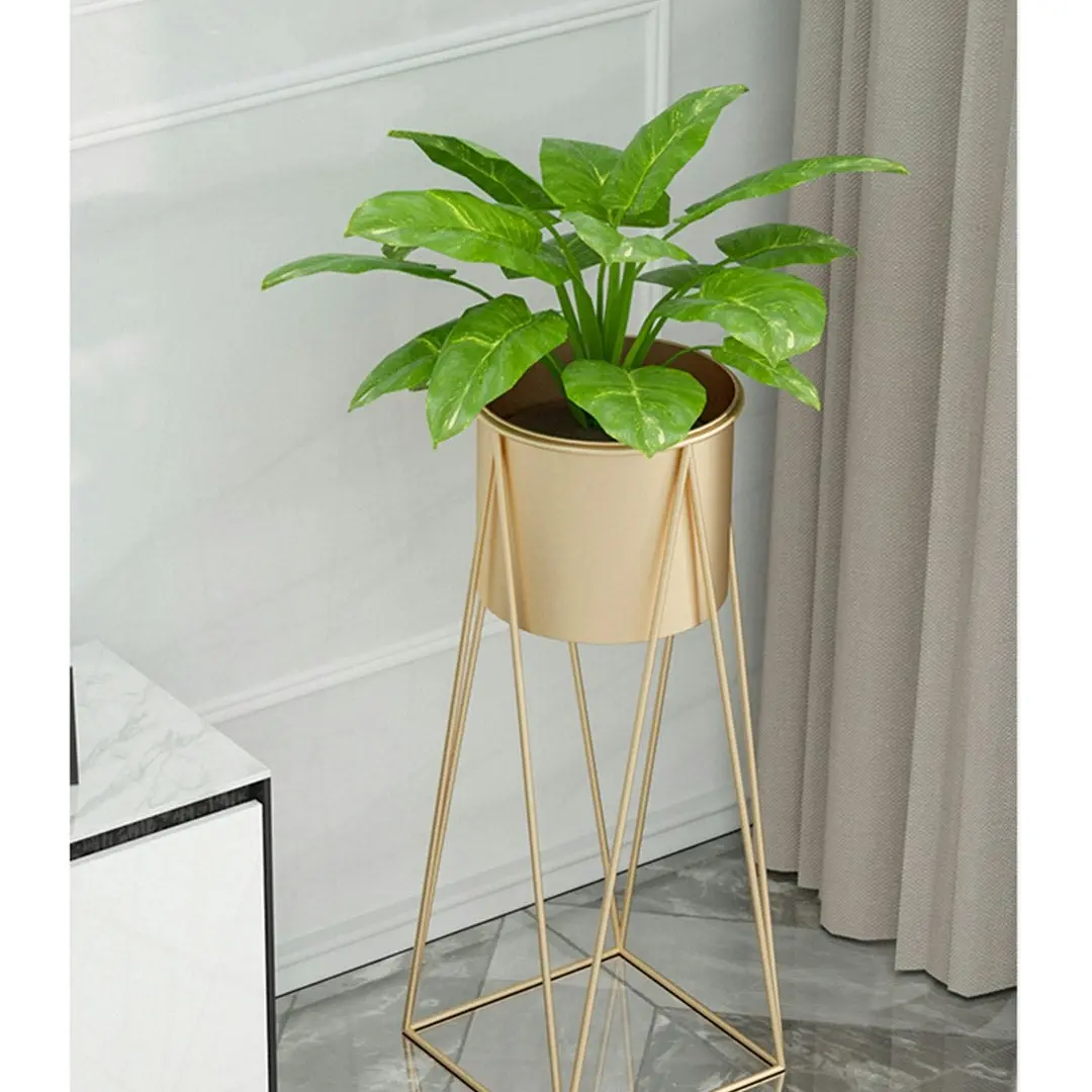 Soga 50cm Gold Metal Plant Stand with Gold Flower Pot Holder Corner Shelving Rack Indoor Display