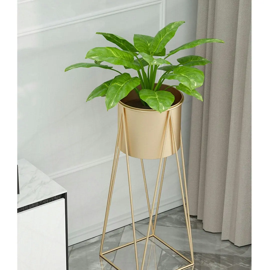 Soga 70cm Gold Metal Plant Stand with Gold Flower Pot Holder Corner Shelving Rack Indoor Display