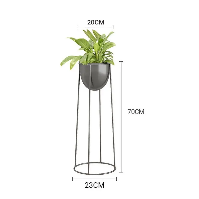 Soga 70cm Round Wire Metal Flower Pot Stand with Black Flowerpot Holder Rack Display