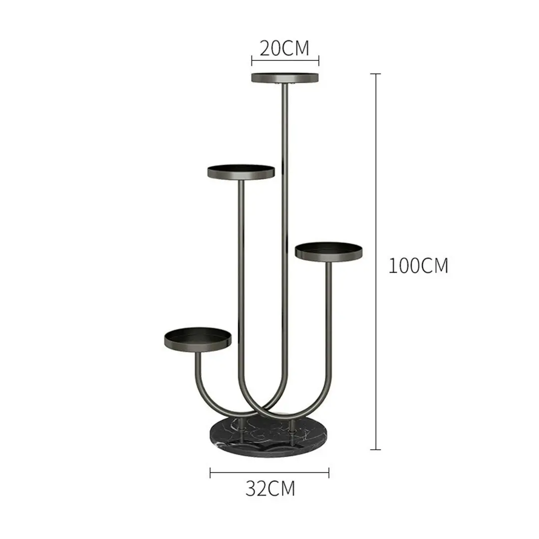 Soga U Shaped Plant Stand Round Flower Pot Tray Living Room Balcony Display Black Metal Decorative Shelf